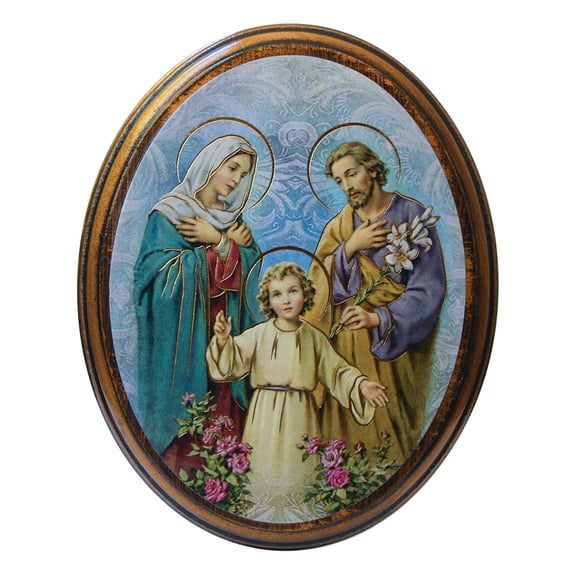 Hirten Holy Family Oval Antiqued Wood Plaque Wall Art Décor, Small