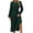 Dark Green, variant on Women's Pleated Round Neck Long Sleeve Belted Dress in Silhouette 100% Polyester for Everyday Wear Elegant Comfortable