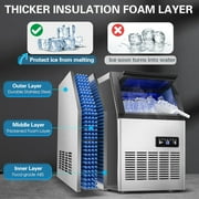Commercial Ice Maker Machine 120LBS/24H Ice Maker, Stainless Steel Freestanding Ice Machine with 33LBS Storage Capacity, Self-Cleaning, 2 Water Inlet Modes,Ideal for Restaurant,Home,Bar