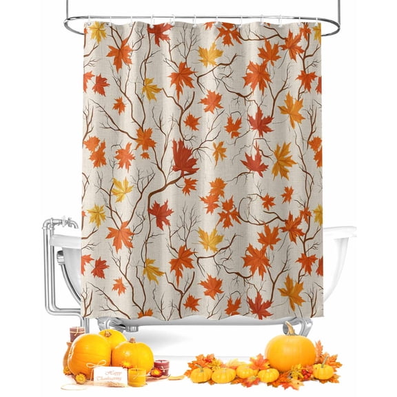 Fall Shower Curtain Autumn Maple Leaf Bathroom Curtains with Hooks, Waterproof Fabric Leaves Branch Linen Thanksgiving Bath Shower Curtains Set for Bathroom Bathtubs Decor 36x72 Inch
