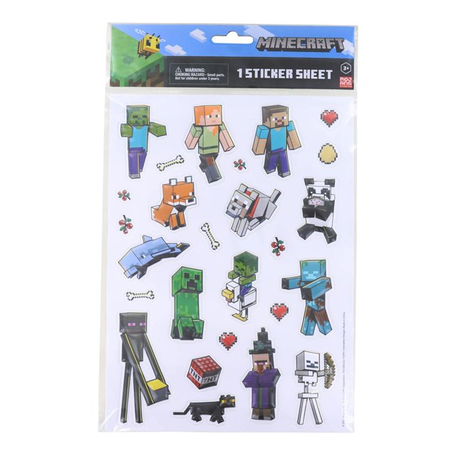 Hoja de pegatinas 3D en relieve de Minecraft con 26 pegatinas