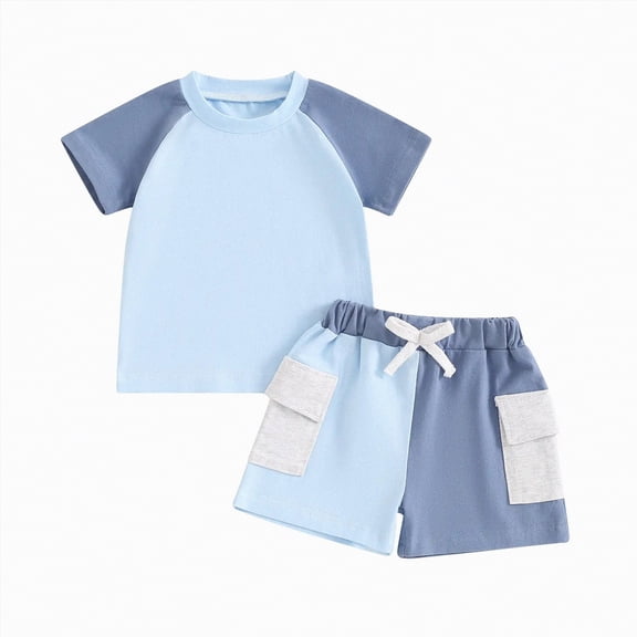 HCNTES Baby Boys Clothing Sets Soft Color Block Round Neck Summer Outfit 2 Piece Cotton Baby Clothes
