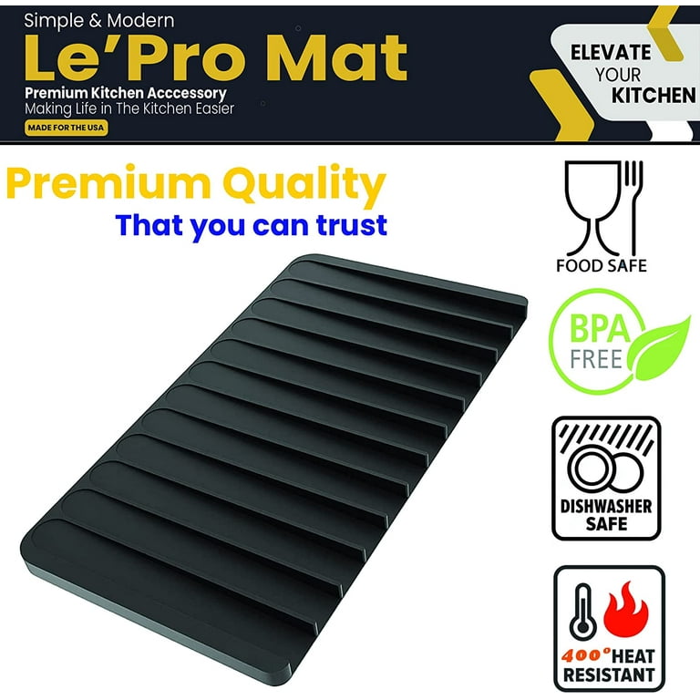 Premium Drying Mat, 14” Black Multipurpose Self Draining Silicone Drying  Mat, Easy to Clean Drying Mat for Kitchen Counter. Heat Resistant,  Dishwasher