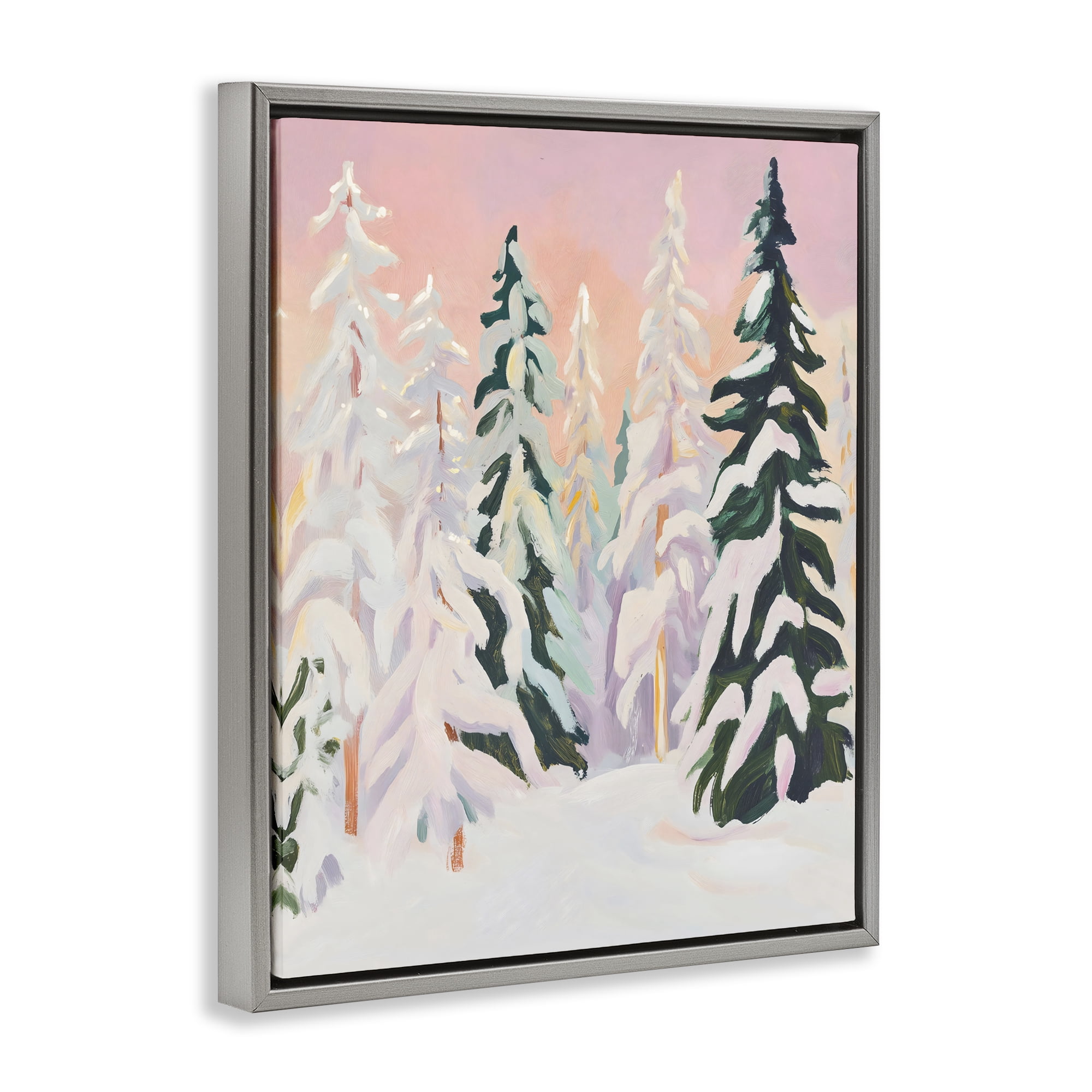 Stupell Industries Peachy Pastel Winter Forest Gray Framed Floater Canvas Wall Art, design by The Prints Vibe