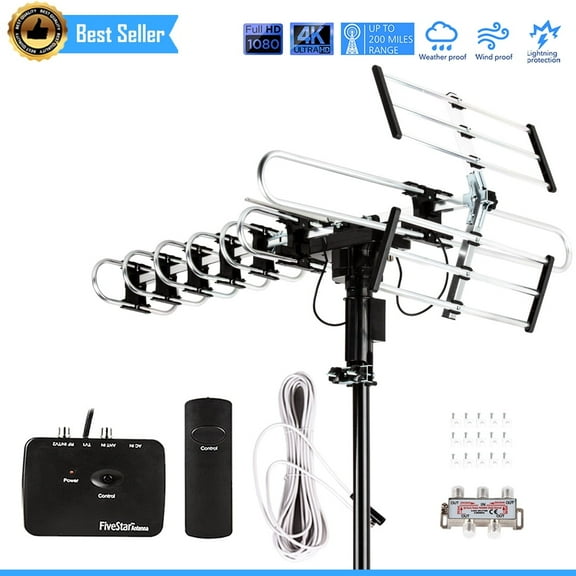 Enhanced Outdoor HDTV Antenna: Five Star 3806KIT-FSA-HYW, Black