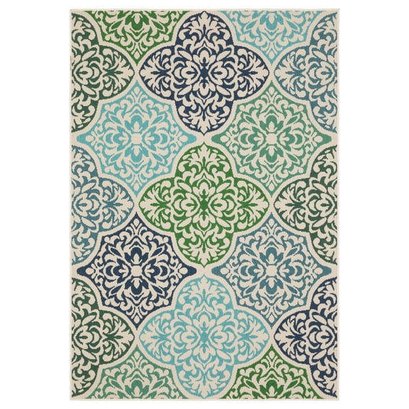 Oriental Weavers Meridian 4266L - Machine Woven Area Rug - 5'3" x 7'6" - in Blue/ Green - Morrocan Style Patio, Deck, Porch, Mud Room Rug
