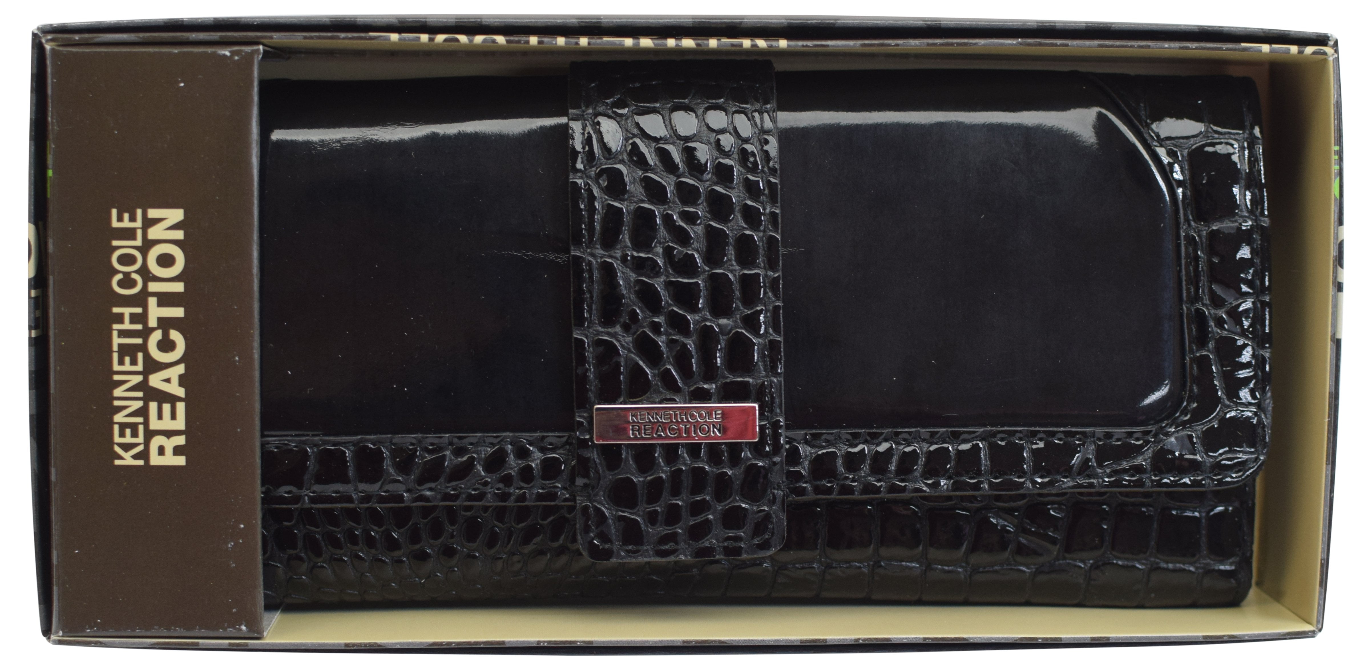 Cole Reaction Womens Black Croco Fashion Elongated Clutch