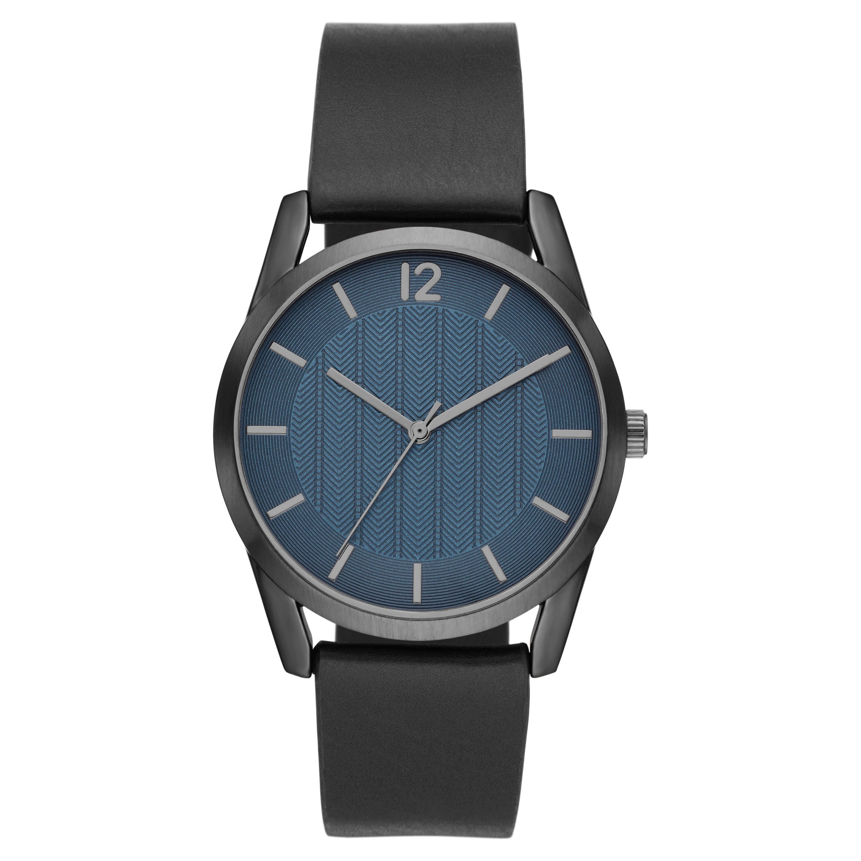 George Men's Watch: Gunmetal Case, Blue Textured Dial, Black Vegan Leather Band (FMDOGE035)