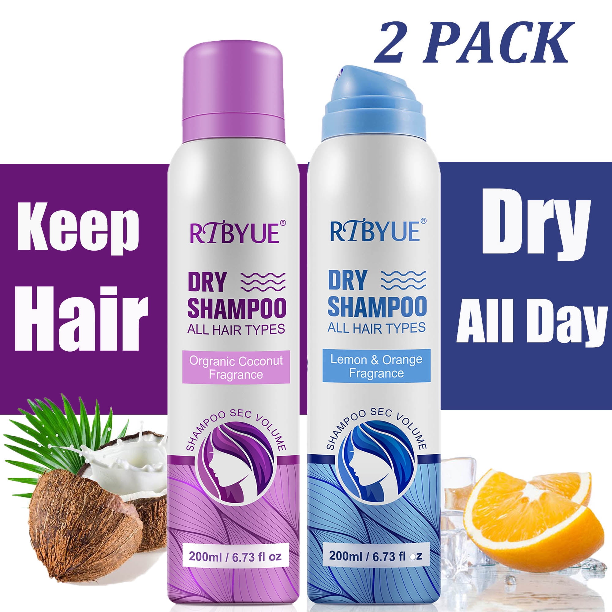 Forskel Tropisk Laboratorium 2Pack RTBYUE Waterless Dry Hair Shampoo Spray with Collagen for Natural  Fresh Dry Hair, Hair Oil Control and Create Fluffy Hair in 30 Seconds -  Coconut + Lemon Orange Fragrance - Walmart.com