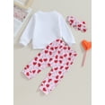 thumbnail image 5 of FEORJGP Toddler Girls Valentine's Day Outfits Infant Baby Long Sleeves Sweatshirt Letter Print Jumpers Crew Neck Tops and Heart Head Print Elastic Pants Headband Cute Loose Casual Clothes Set, 5 of 9