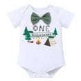 thumbnail image 2 of FYMNSI Baby Boy First Birthday Cake Smash Outfit Camping Theme Short Sleeve Romper+Diaper Cover Shorts+Y-Back Suspenders+Headband 4PCS Photo Shooting Clothes Army Green, 2 of 7