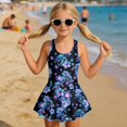 thumbnail image 3 of Uourmeti Glowing Blue Sea Turtle & Hibiscus Floral Print Girls Skirted One Piece Swimsuit Quick Dry Stretch Swim Dress for Beach & Pool, 3 of 8