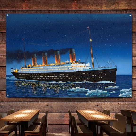 RMS Titanic Cruise Battleship Wall Art Banners Hanging Flags Wall Chart Warship Military Art Poster Canvas Print Art Painting Room Office Home Decor Tapestry,38X57 inches