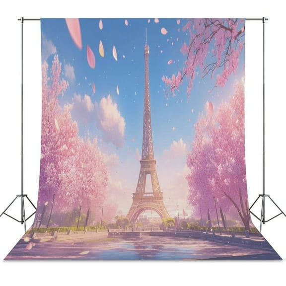 Blossoming Paris Eiffel Tower Spring Backdrop Backdrops for Photography Photo Background Nature Scenery Banner
