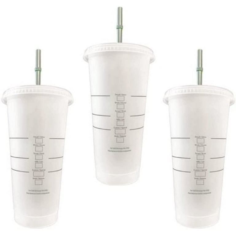 Starbucks Reusable 3 Hard Plastic Venti 24 oz Frosted Ice Cold Drink Cup  With Lid and Green Straw w/Stopper