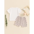 thumbnail image 5 of FEORJGP Kids Toddler Boys Casual Shorts Set 6M 12M 18M 2T 3T 4T Infant Baby Short Sleeve T-Shirts Letters Print Tops with Plaid Shorts Set Summer Daily Outfits Little Boy Fashion Cute Clothes, 5 of 9