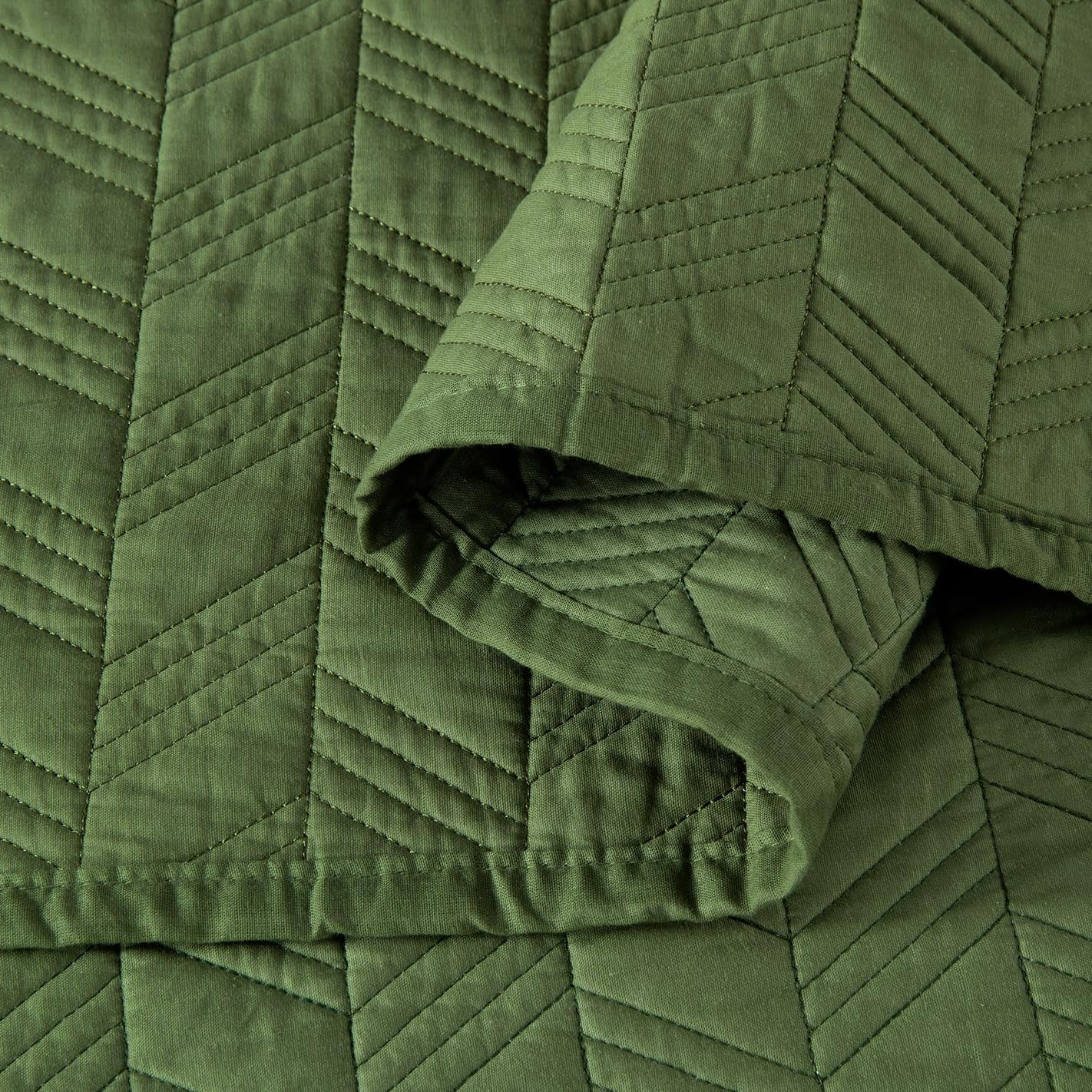 Chezmoi Collection Roswell Geometric Striped Solid Cotton Lightweight Quilt for All Seasons, 3-Piece Quilt Set, King, Loden Green