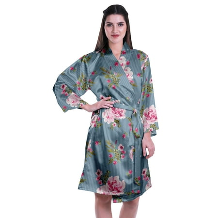 

Moomaya Printed Womens Kimono Robes Short Satin Silk Bridal Robe Loungewear