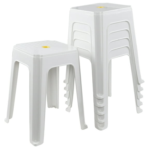 Kekow 6-Pack 18.7 inch Height Home Plastic Stool, Square Portable Stackable Plastic Seat Stool, White