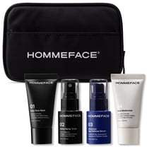 HOMMEFACE Men's First Class Skincare Essentials Travel Kit, 4 Skincare Products with Toiletry Bag, TSA Approved, 5 Piece Set