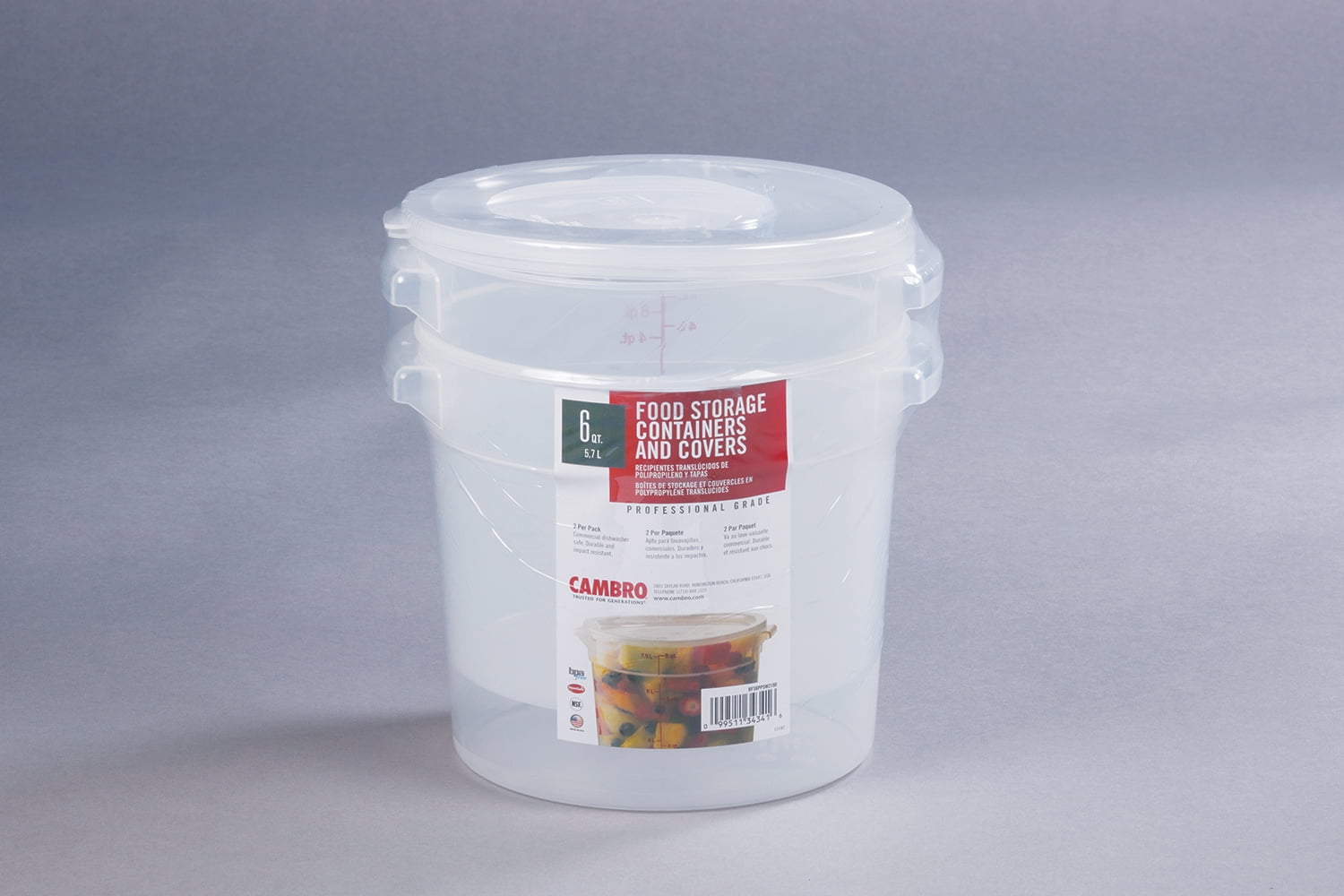 New Set Of 2 Cambro RFS6PPSW2190 6-Quart Round Food-Storage Container with Lid