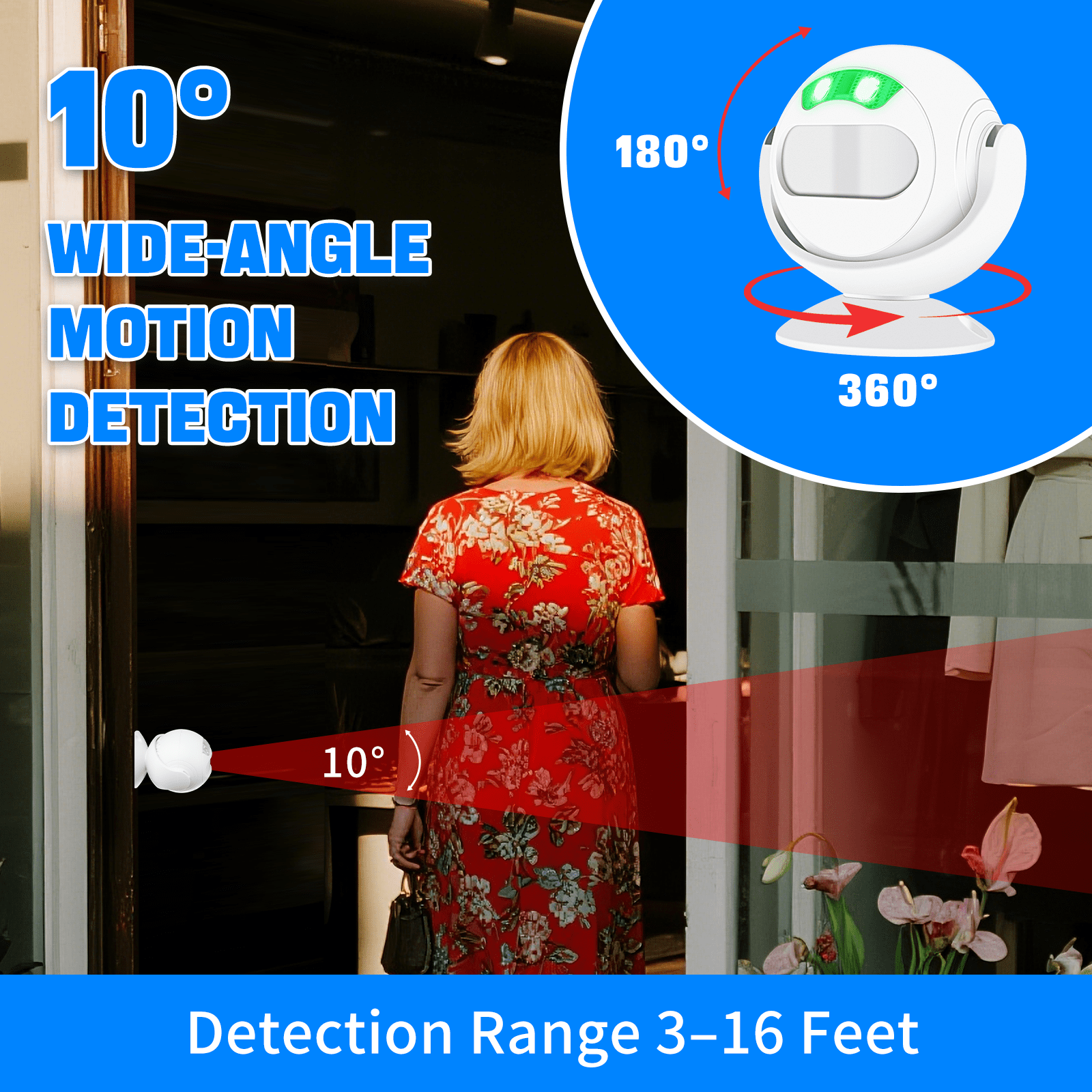 NineLeaf Motion Sensor Doorbell,Motion Activated Voice Player,Entrance Welcome Doorbell,95dB Sound,MP3 Support,USB-C Powered,Dual Directional Sensing,Ideal for Home,Store,Office,30PK
