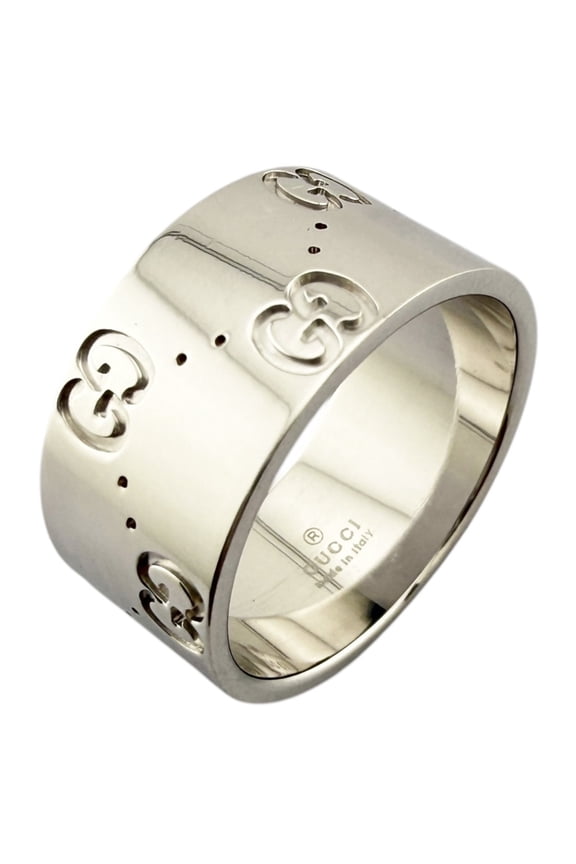 Pre-Owned Gucci Icon Wide Ring, 18K White Gold, Women's