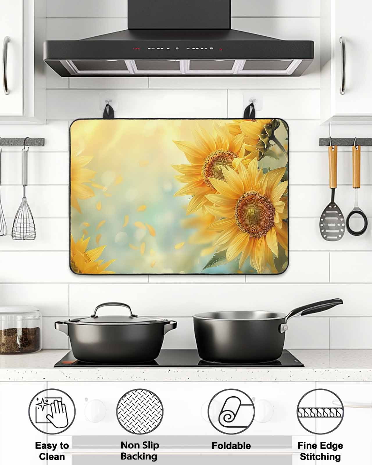 Stove Top Covers for Electric Stove, Sunflower Glass Stovetop Cover Protector, Yellow Spring Floral Botanical Induction Cooktop Protector Oven Mat for Kitchen Countertop 24"x21"