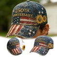thumbnail image 4 of 250 Anniversary USA Hat 250Th Birthday 1776-2026 Embroidered Distressed Denim Cap Adjustable Baseball Cap for Women Men #06 Blue, 56cm, 4 of 6