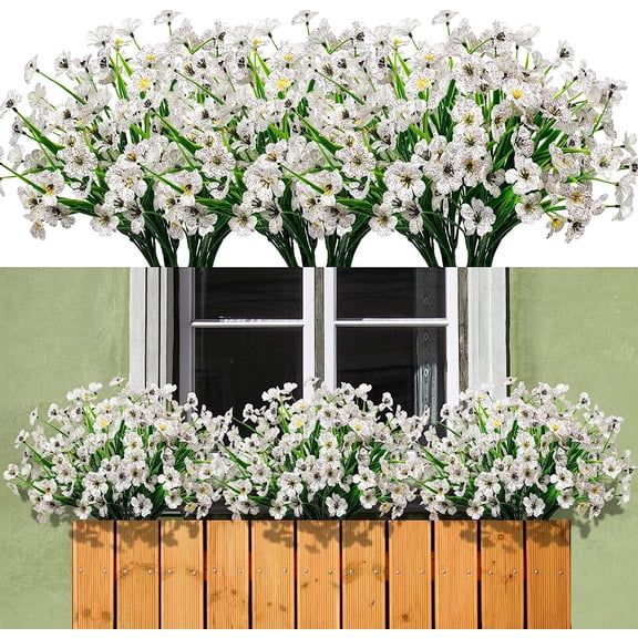 15 Bundles Artificial Flowers Outdoor UV Resistant Fake Silk Plants Plastic Faux Shrubs Outside Front Porch Window Box Garden Home Hanging Planter Decoration (Mixed Color)