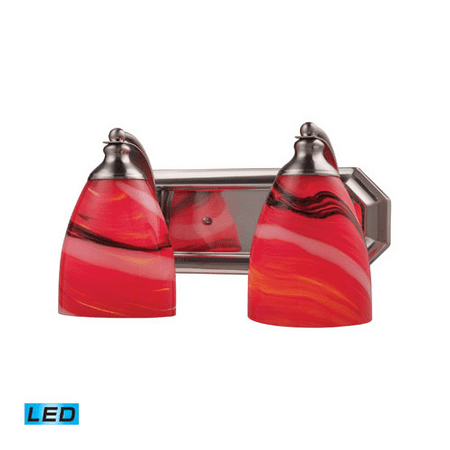 

Bathroom Vanity 2 Light LED With Satin Nickel Finish Cherry Glass 14 inch 27 Watts - World of Lamp