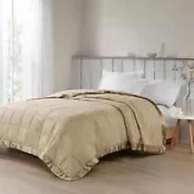 Madison Park Cambria Oversized Down Alternative Blanket with Satin Trim (Taupe,Full/Queen)