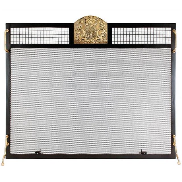 Minuteman SES-3830AP Pineapple Emblem Fireplace Screen, Antique Brass