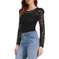 thumbnail image 4 of INSPIRAR CHIC Blusas de Encaje Floral Semitransparentes de Manga Larga con Volantes para Mujeres S Negro Plata, 4 of 6