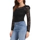 thumbnail image 4 of INSPIRAR CHIC Blusas de Encaje Floral Semitransparentes de Manga Larga con Volantes para Mujeres XL Negro Plateado, 4 of 6