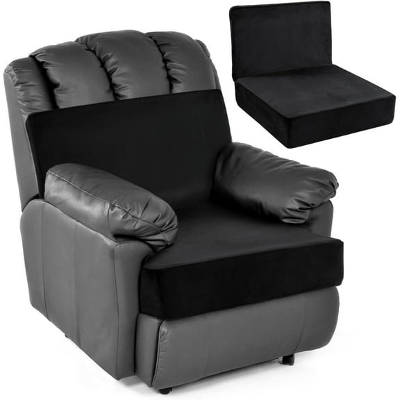 Foam Recliner Chair Cushions for Elderly, 4" Thick Chair Pads with Back Support for Office Chair, Non-Slip Supportive Seat Cushion with Lumbar Pillow (Black, 13" Backrest)