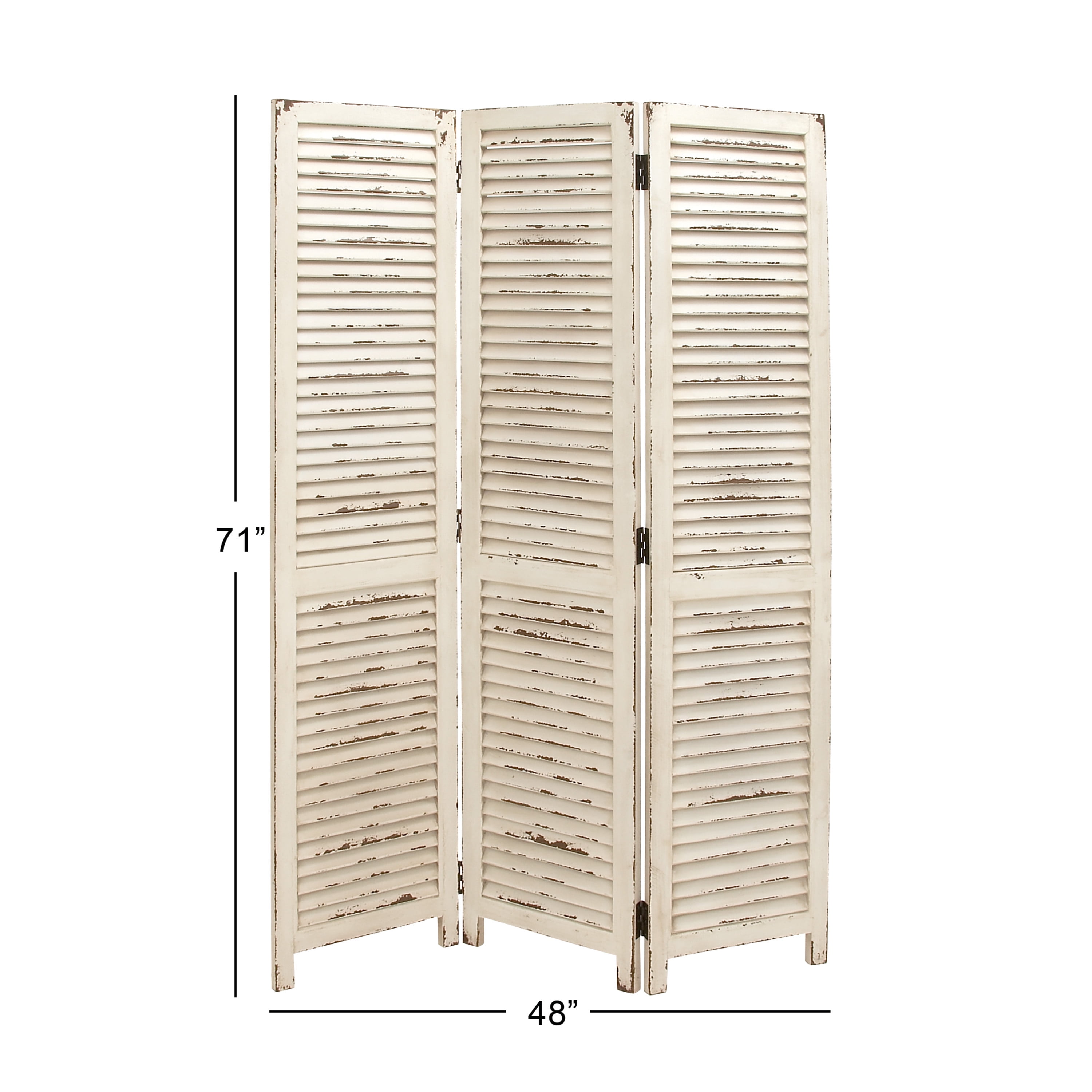 DecMode 48" x 71" Cream Wood Hinged Foldable Partition 3 Panel Room Divider Screen with Horizontal Slats, 1-Piece