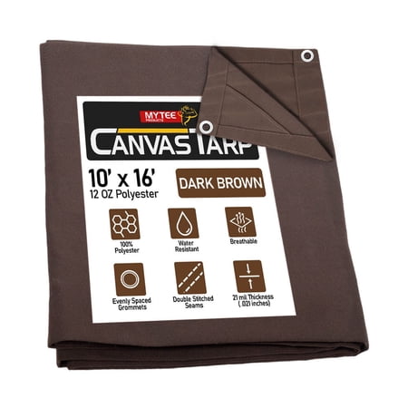 10 x 16 Dark Brown Canvas Tarp 12oz – Water Resistant & Breathable – Heavy Duty Tarps – Multipurpose Tarpaulin Cover for Camping Tent