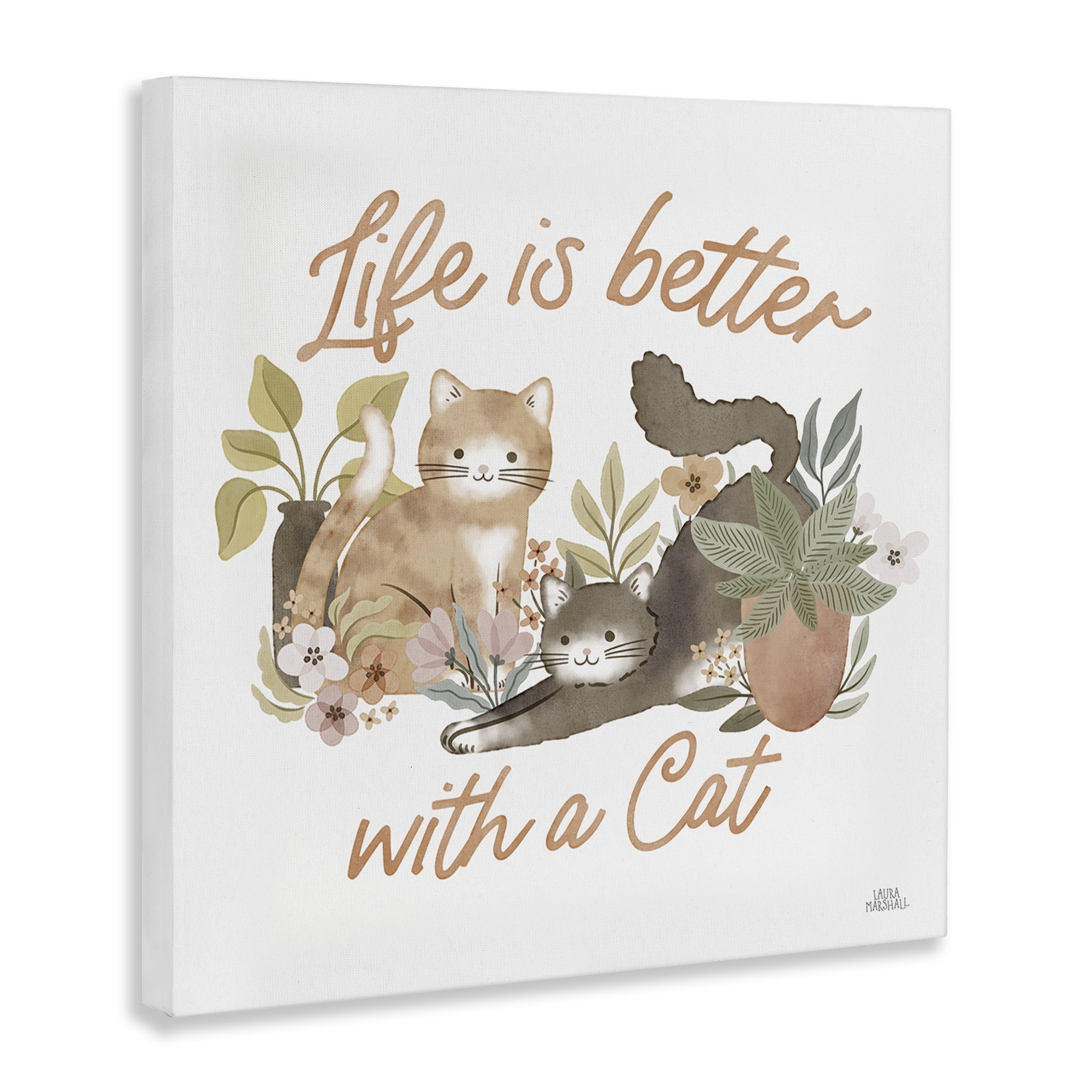 Stupell Industries Better with Cat Phrase Animals & Insects Painting Gallery Wrapped Canvas Art Print Wall Art, 17 x 17