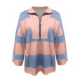 thumbnail image 6 of Womens Oversized Striped Shirt Half Zip Long Sleeve Sweatshirt V Neck Color Block Tops 2026 Spring Casual Tees Dressy Lightweight Comfy Outfits Going Out Tops Ladies Fashion Trendy, 6 of 6