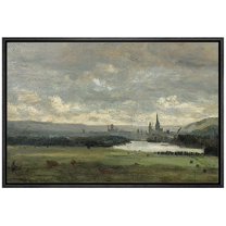 wall26 Framed Canvas Print Wall Art Pastel Storm Cloud Valley Lake Landscape Nature Wilderness Illustrations Fine Art Decorative Rustic Multicolor for Living Room, Bedroom, Office - 16"x24"
