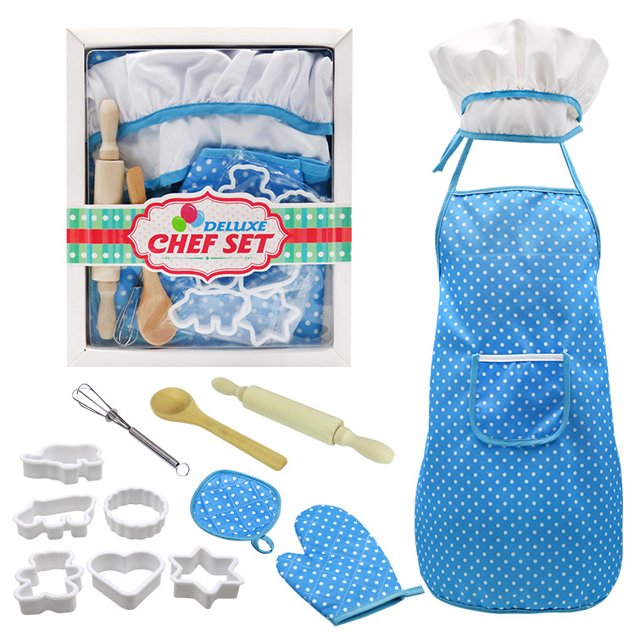 Juguetes para niñas de 3 a 8 años, juego de disfraz de chef para niños de 3 a 8 años, juego de hornear de juguete, juego de cocina para niños pequeños, delantal para niñas de 3 a 8 años, accesorios de cocina para niños, juego de chef para niños de 3 a 8 años, color azul BANYUO Electrónica