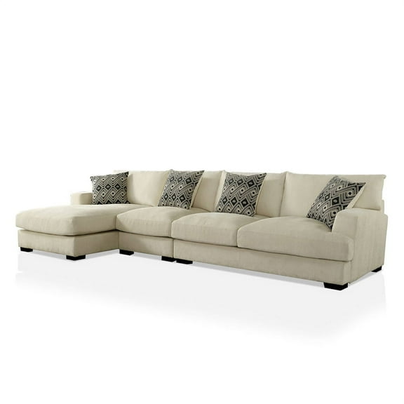 Furniture of America Turnstein Chenille Large L-Shaped Sectional in Beige