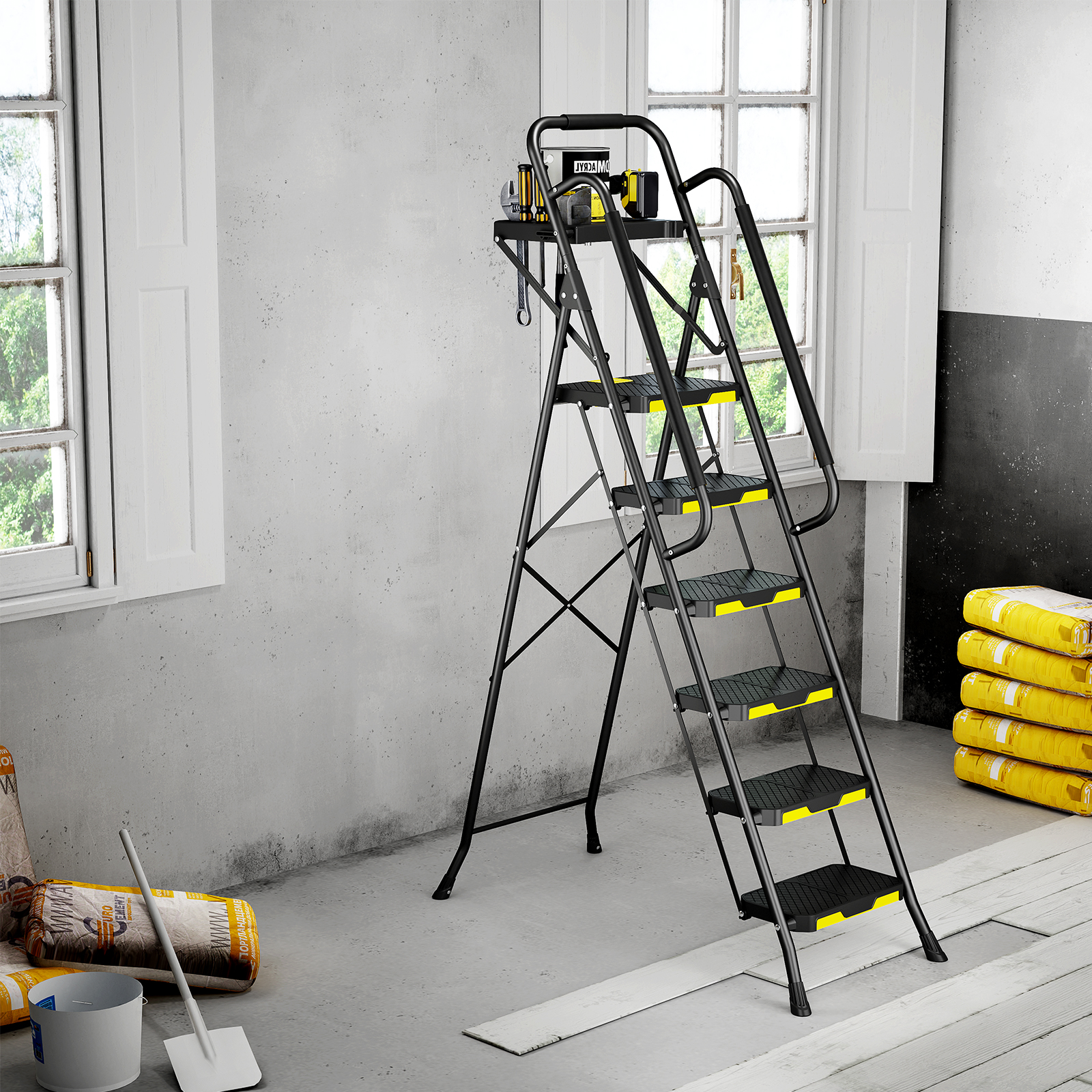 Kingrack 6-Step Metal Ladder with Tool Platform, 800 lb Capacity photo 6
