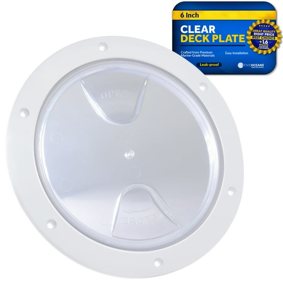 Five Oceans 6" Boat Hatch, Marine Round Inspection Deck Plate Hatch with Detachable Clear Lid, UV-Resistant ABS White Plastic, for Pontoon, Fishing Boat, Bass Boat, Yacht, RVs, Caravan - FO4465