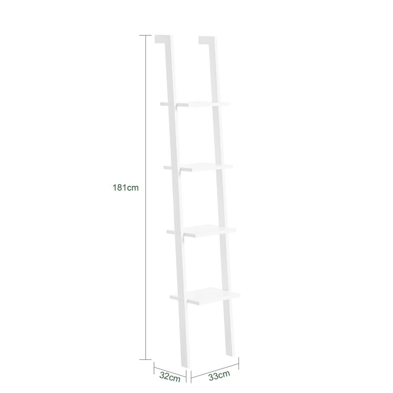 Haotian Modern Ladder Bookcase Made of Wood with Four Floors Book Shelf Stand Shelf Wall Shelf 12.99inch x 70.87inch FRG15 W White
