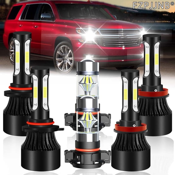 FZPJJNB 4Side For Chevy Tahoe 2015 2016 2017 2018 2019 LED Headlight Fog Light Bulb Kit ,9005 H11 5202,Pack of 6,C03