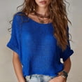thumbnail image 3 of Women's Short-sleeved Sweater Baeitkot Summer Women's Bohemian Crochet Knit Solid Color Short-sleeved Sweater Blue XL, 3 of 9