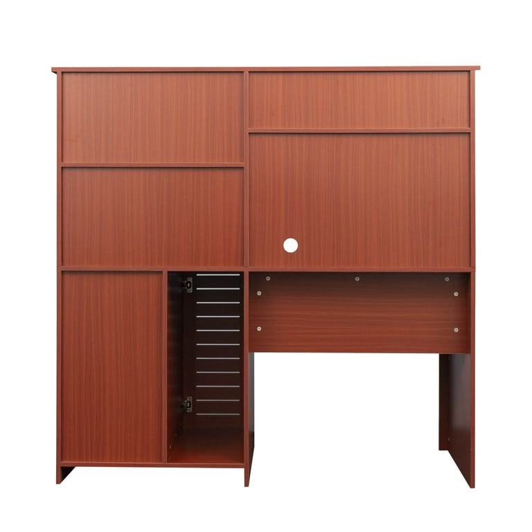 Desktop Computer Desk with Hutch, Bookshelf, Storage, Drawer, Home Office  Writing Table, Student Study Laptop Tables Workstation, Wood Desk Bookcase  Combination, for Small Space, Teak 