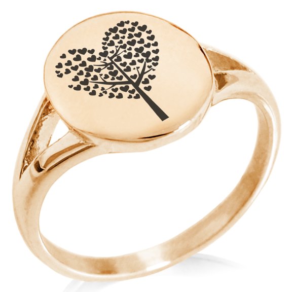 Stainless Steel Tree of Hearts Minimalist Oval Top Polished Statement Ring